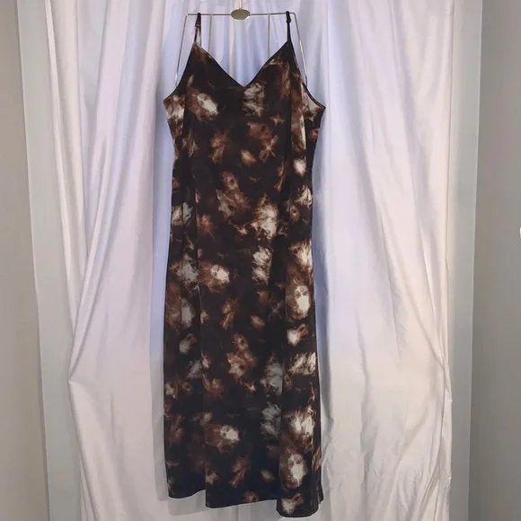 Brown, Cream & White Tie-dye Slip Dress Size XL #008 - Picture 1 of 9